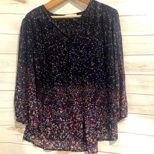 2XL multi color print black long sleeve top